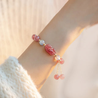 Buddha Gift Natural Strawberry Quartz Moonstone PiXiu Love Healing Bracelet