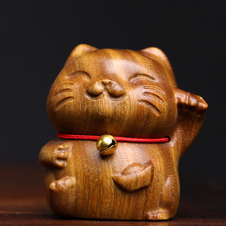 Buddha Gift Green Sandalwood Small Mini Cute Lucky Cat Peace Decorations