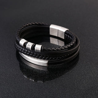 Buddha Gift Leather Multi-Layer Titanium Steel Balance Braided Magnetic Buckle Bracelet