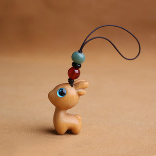 Buddha Gift Sandalwood Small Leaf Red Sandalwood Ebony Wood Green Sandalwood Lucky Mini Deer Carved Protection Key Chain Phone Hanging Decoration