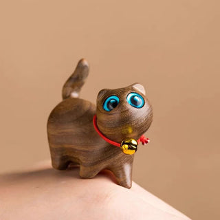 Buddha Gift Green Sandalwood Small Leaf Red Sandalwood Cute Cat Animals Soothing Peace Decoration