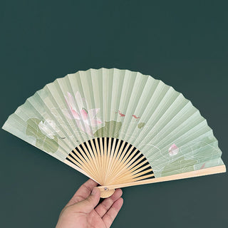 Buddha Gift Lotus Flowers Leaf Koi Fish Handheld Paper Bamboo Folding Fan