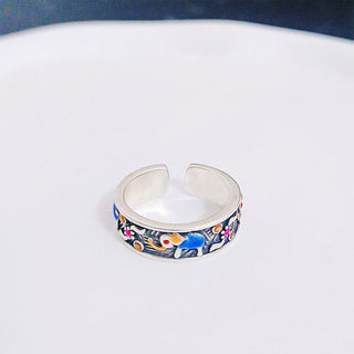 Buddha Gift Colorful Elephant Carved Strength Adjustable Ring