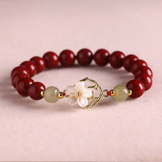 Buddha Gift Natural Cinnabar Jade Beaded Tridacna Stone Flower Blessing Bracelet