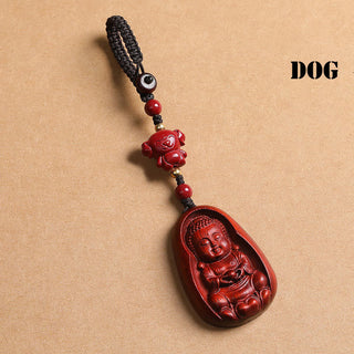 Buddha Gift Small Leaf Red Sandalwood Buddha Cinnabar Chinese Zodiac Amulet Protection Key Chain
