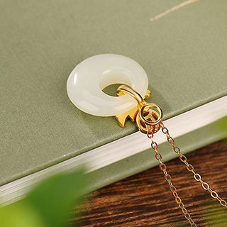 Buddha Gift 925 Sterling Silver Plated Gold Year of the Dragon Hetian Jade Peace Buckle Copper Coin Abundance Necklace Pendant