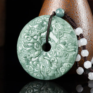 Buddha Gift Year of the Dragon Natural Jade Nine Dragons Peace Buckle Protection Necklace Pendant