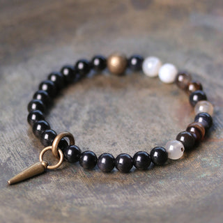 Buddha Gift Black Obsidian Sodalite Crystal Copper Strength Couple Bracelet