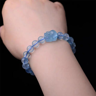 Buddha Gift Natural Aquamarine Pixiu Serenity Healing Bracelet