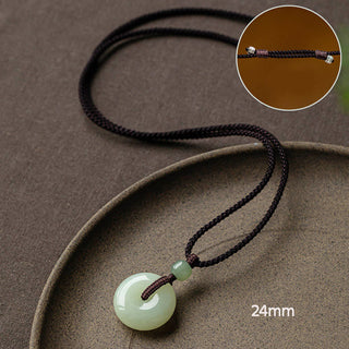 Buddha Gift Natural Round Jade Peace Buckle Luck Prosperity Necklace Pendant