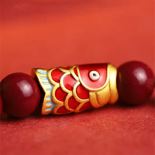 Buddha Gift Natural Cinnabar Lucky Koi Fish Hetian Jade Bead Blessing Bracelet