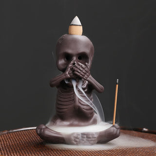 Buddha Gift Little Skull Ghost Purple Clay Backflow Smoke Fountain Peace Incense Burner Decoration
