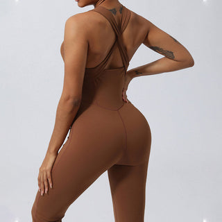 Buddha Gift Women Workout Crisscross Sleeveless Flare Jumpsuit Sports Fitness Yoga Bodysuit