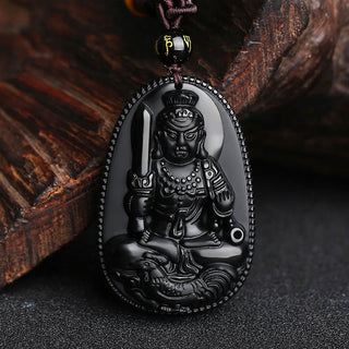 Buddha Gift Chinese Zodiac Natal Buddha Natural Black Obsidian Purification Necklace Pendant