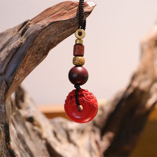 Buddha Gift Natural Cinnabar PiXiu Peace Buckle Blessing Car Key Chain