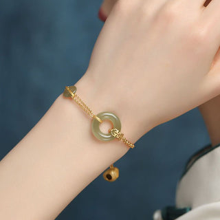 Buddha Gift Round Jade Peace Buckle Gourd Fu Character Auspicious Prosperity Chain Bracelet