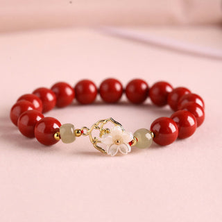 Buddha Gift Natural Cinnabar Jade Beaded Tridacna Stone Flower Blessing Bracelet