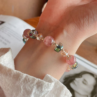 Buddha Gift Natural Strawberry Quartz Colorful Crystal Positive Bracelet