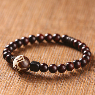 Buddha Gift Small Leaf Red Sandalwood Lotus Bodhi Seed Carved Protection Double Wrap Bracelet
