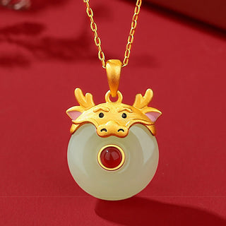 Buddha Gift 925 Sterling Silver Hetian Jade Chinese Zodiac Year of the Dragon Red Agate Luck Protection Necklace Pendant (Extra 30% Off | USE CODE: FS30)