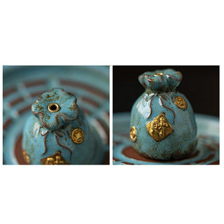 Buddha Gift Small Treasure Bowl Lucky Bag Bagua Tray Healing Ceramic Stick Incense Burner Decoration