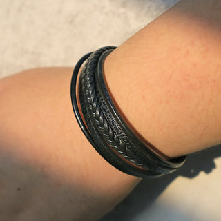 Buddha Gift Natural Lava Rock Black Onyx Bead Leather Bracelet