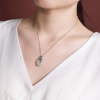 Buddha Gift 925 Sterling Silver Plated Gold Year of the Dragon Hetian Jade Peace Buckle Copper Coin Abundance Necklace Pendant