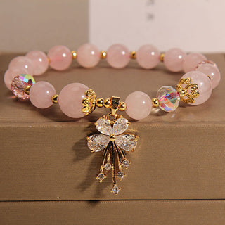 Buddha Gift Aquamarine Pink Crystal Healing Zircon Butterfly Charm Bracelet
