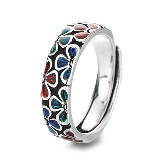 Buddha Gift Colorful Plum Blossoms Design Healing Copper Adjustable Ring