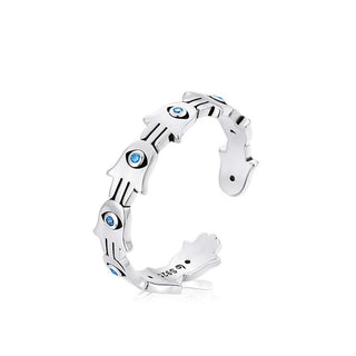 Buddha Gift 925 Sterling Silver Hamsa Symbol Zircon Adjustable Ring
