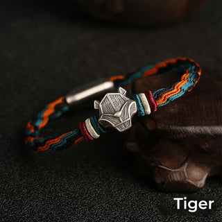 Buddha Gift Handmade 999 Sterling Silver Year of the Dragon Chinese Zodiac Protection Colorful Reincarnation Knot Rope Bracelet