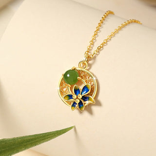 Buddha Gift 925 Sterling Silver Natural Hetian Cyan Jade Flower Luck Necklace Pendant Ring Earrings Set