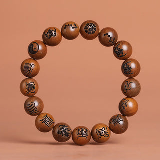 Buddha Gift Lightning Struck Jujube Wood Yin Yang Bagua Taoist Taboo Scripture Symbol Engraved Luck Bracelet