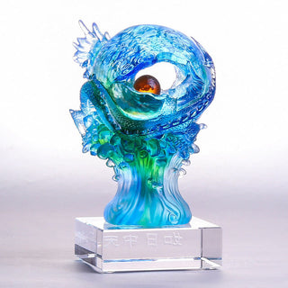 Buddha Gift Handmade Azure Dragon Liuli Crystal Art Piece Success Protection Home Office Decoration
