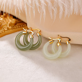 Buddha Gift Round Jade Cyan Jade Prosperity Luck Drop Earrings
