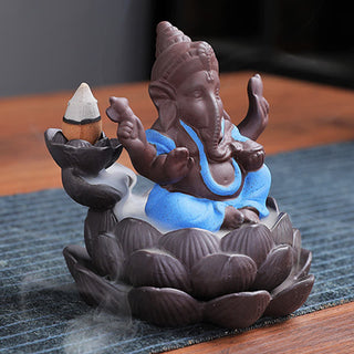 Buddha Gift Ganesh Elephant Purple Clay Backflow Smoke Fountain Protection Incense Burner