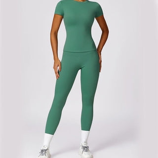 Buddha Gift Women Short Sleeve T-Shirt Top High Waist Leggings Pants For Sports Yoga