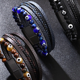 Buddha Gift Evil Eye Tiger Eye Protection Beaded Multilayered Braided Bracelet