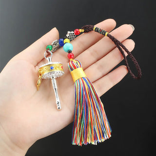 Buddha Gift Tibet Om Mani Padme Hum Prayer Wheel Tassel Bag Car Hanging Decoration