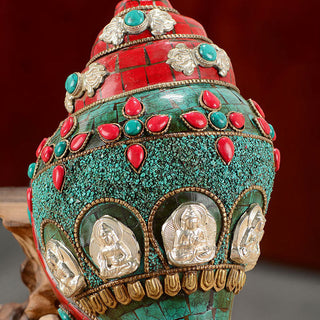 Buddha Gift Tibetan Handmade Shankha Om Mani Padme Hum Buddha Avalokitesvara Turquoise Conch Shell Positive Decoration
