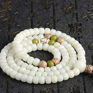 Buddha Gift White Jade Bodhi Lotus Mala Harmony Necklace Bracelet