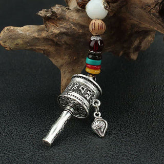 Buddha Gift Tibetan Om Mani Padme Hum Prayer Wheel Rotation Vajra Wood Necklace Pendant