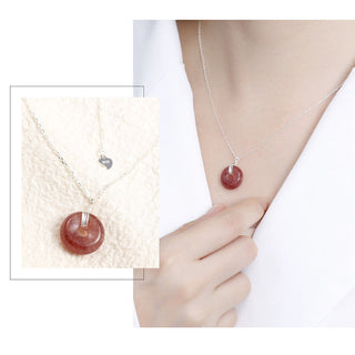 Buddha Gift 925 Sterling Silver Strawberry Quartz Healing Positive Necklace