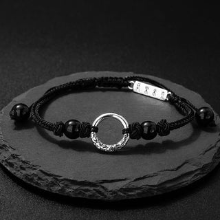 Buddha Gift 925 Sterling Silver Black Onyx Peace Buckle Protection Bracelet