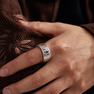 Buddha Gift Handmade 999 Sterling Silver Yin Yang Bagua Symbol Harmony Adjustable Ring