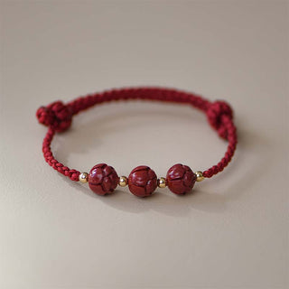 Buddha Gift Cinnabar Jade Lotus Calm Red String Weave Bracelet
