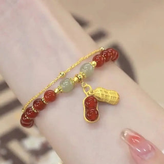 Buddha Gift Jade Leaf Ginkgo Tulip Peanut Fu Character Luck Beaded Bracelet