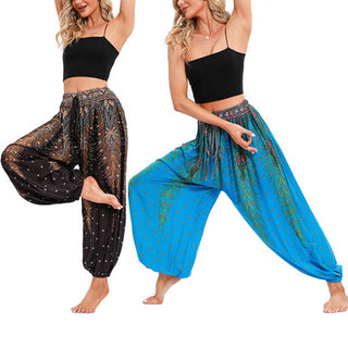 Buddha Gift Peacock Feather Pattern Loose Harem Trousers Women's Yoga Pants