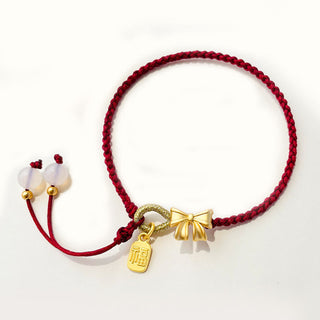 Buddha Gift Handmade Peach Blossom Rosette Bow Knot Fu Character Charm Luck Fortune Red Rope Bracelet