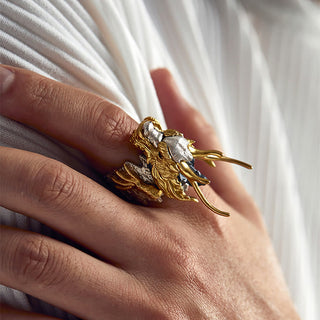 Buddha Gift 925 Sterling Silver Dragon Luck Success Protection Adjustable Ring Pendant